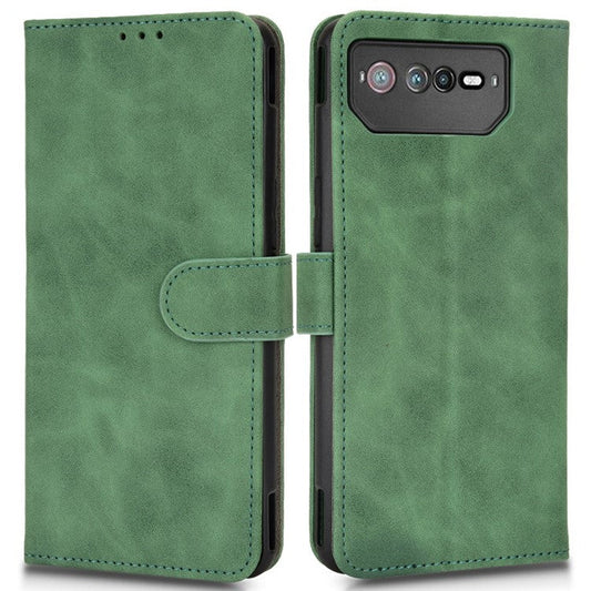 Skin-Touch Feeling Phone Cover for Asus ROG Phone 6 5G, PU Leather Magnetic Clasp Stand Wallet Case - Green