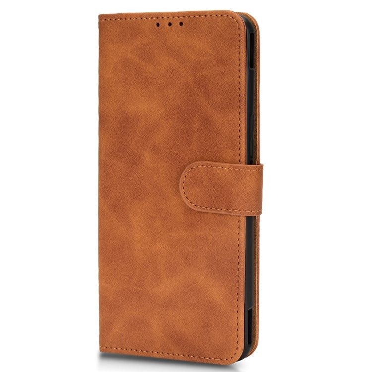 Skin-Touch Feeling Phone Cover for Asus ROG Phone 6 5G, PU Leather Magnetic Clasp Stand Wallet Case - Brown