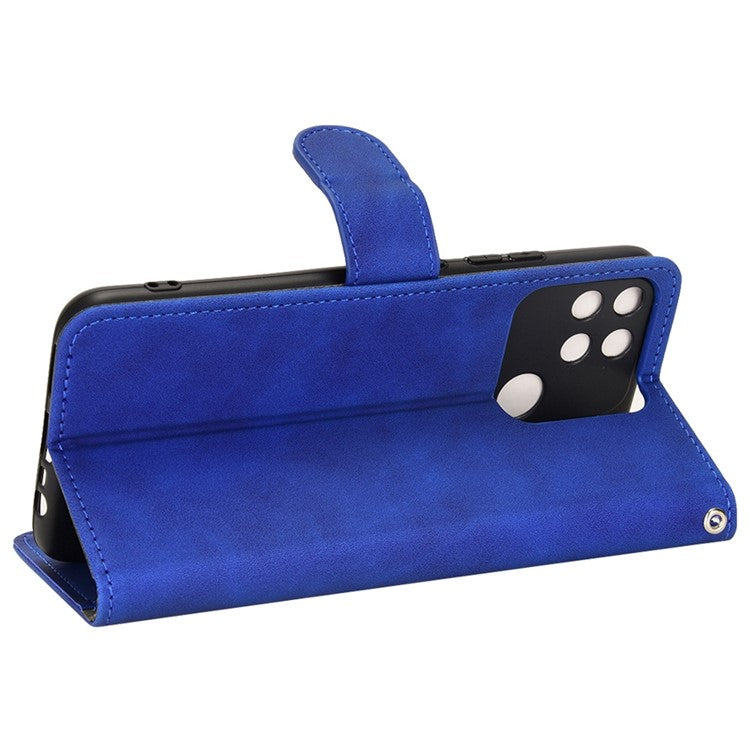 For Realme Narzo 50A Skin-Touch Feeling PU Leather Case Flip Folio Wallet Stand Phone Cover - Blue