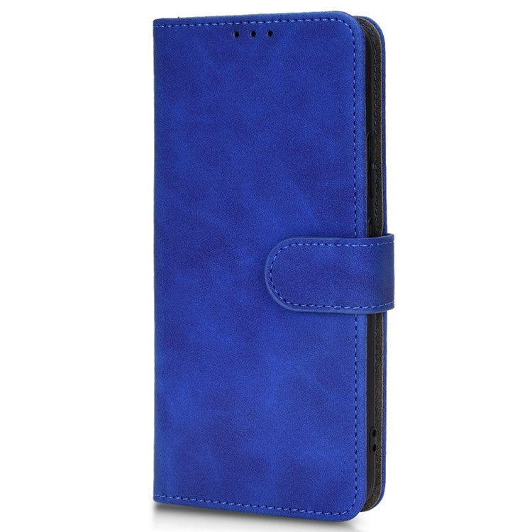 For Realme Narzo 50A Skin-Touch Feeling PU Leather Case Flip Folio Wallet Stand Phone Cover - Blue