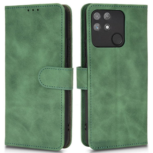 For Realme Narzo 50A Skin-Touch Feeling PU Leather Case Flip Folio Wallet Stand Phone Cover - Green