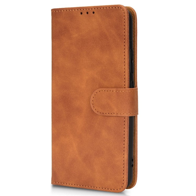 For Realme Narzo 50A Skin-Touch Feeling PU Leather Case Flip Folio Wallet Stand Phone Cover - Brown