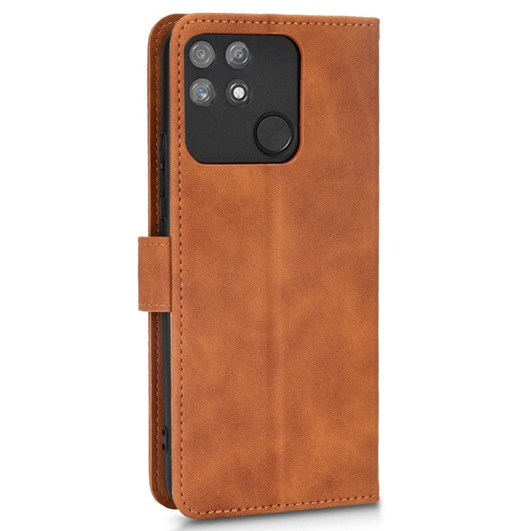 For Realme Narzo 50A Skin-Touch Feeling PU Leather Case Flip Folio Wallet Stand Phone Cover - Brown