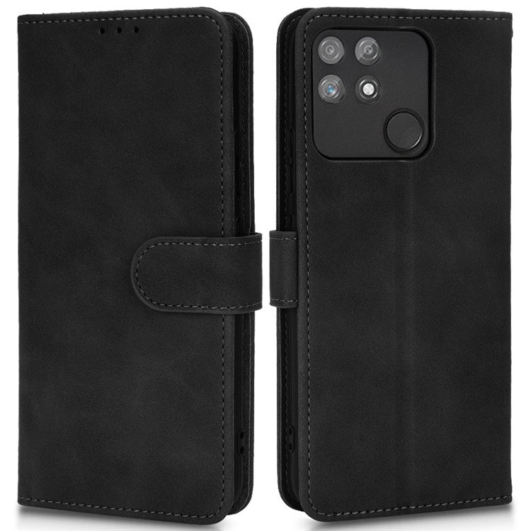 For Realme Narzo 50A Skin-Touch Feeling PU Leather Case Flip Folio Wallet Stand Phone Cover - Black