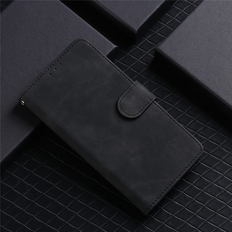 For Realme Narzo 50A Skin-Touch Feeling PU Leather Case Flip Folio Wallet Stand Phone Cover - Black