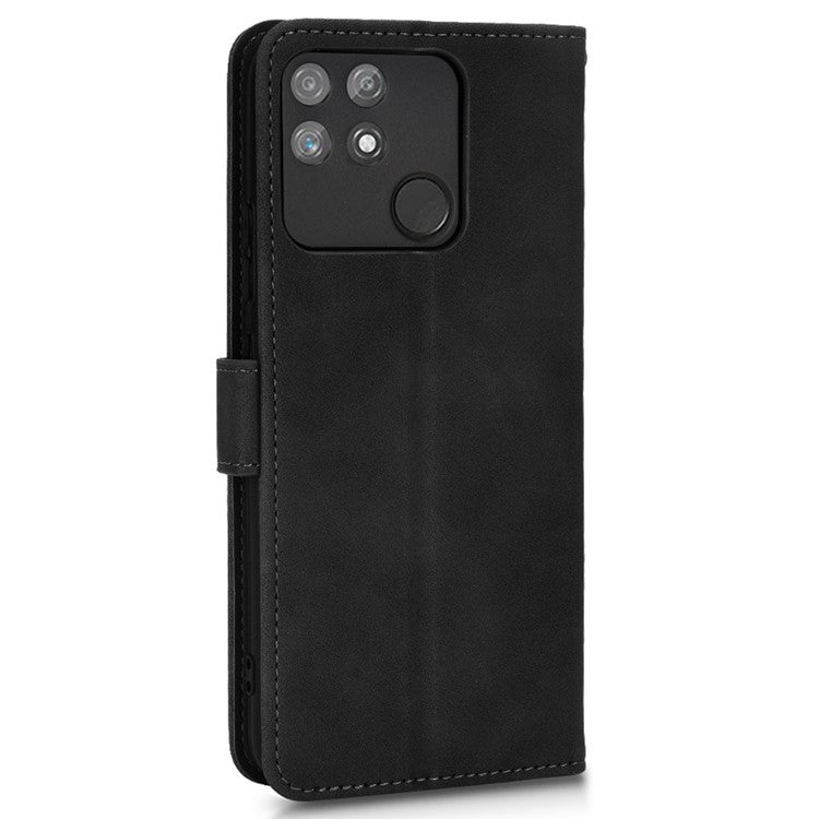 For Realme Narzo 50A Skin-Touch Feeling PU Leather Case Flip Folio Wallet Stand Phone Cover - Black