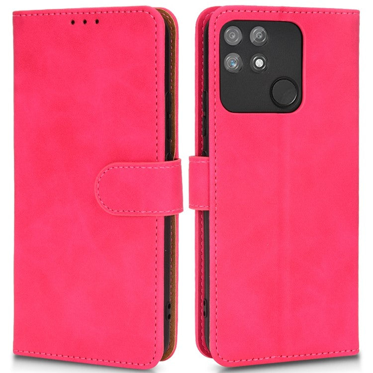 For Realme Narzo 50A Skin-Touch Feeling PU Leather Case Flip Folio Wallet Stand Phone Cover - Red
