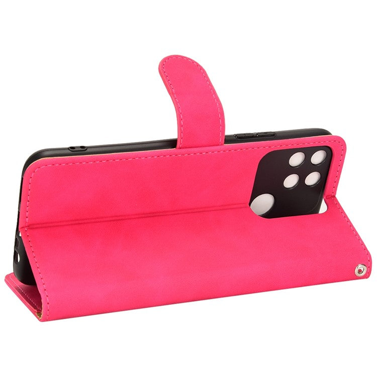 For Realme Narzo 50A Skin-Touch Feeling PU Leather Case Flip Folio Wallet Stand Phone Cover - Red