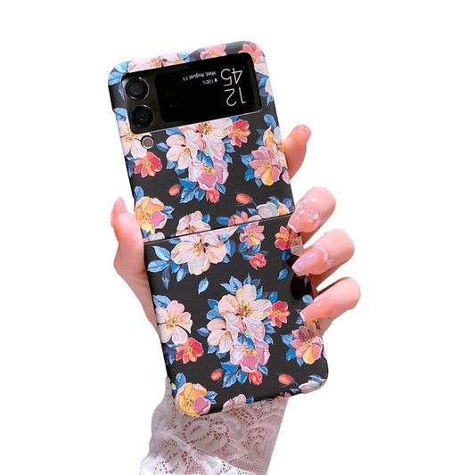 For Samsung Galaxy Z Flip4 5G Hard PC Floral Pattern Embossment Matte Anti-fingerprint Luminous Cell Phone Case - Ink Flower