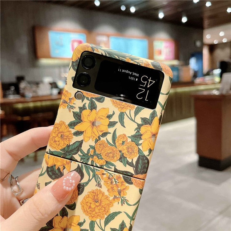 For Samsung Galaxy Z Flip4 5G Hard PC Floral Pattern Embossment Matte Anti-fingerprint Luminous Cell Phone Case - Ink Flower