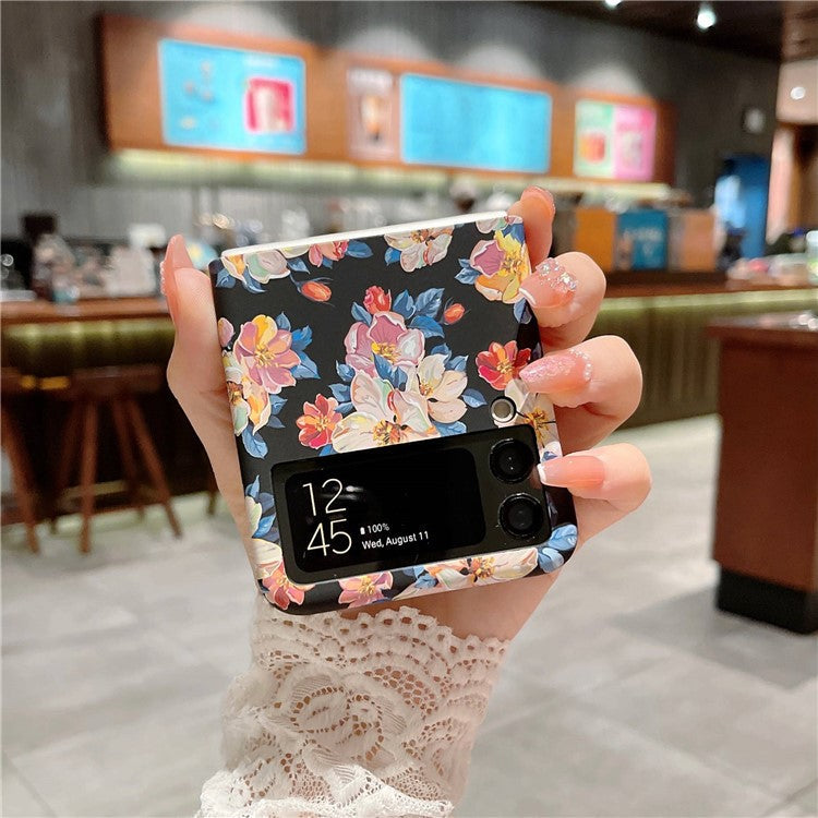 For Samsung Galaxy Z Flip4 5G Hard PC Floral Pattern Embossment Matte Anti-fingerprint Luminous Cell Phone Case - Ink Flower
