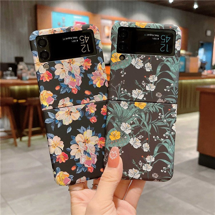 For Samsung Galaxy Z Flip4 5G Hard PC Floral Pattern Embossment Matte Anti-fingerprint Luminous Cell Phone Case - Ink Flower
