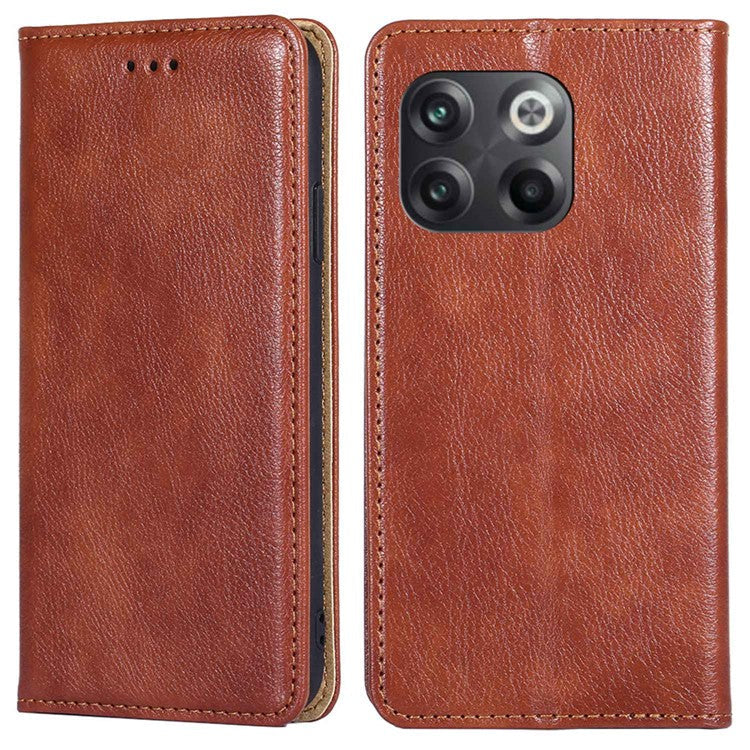 For OnePlus 10T 5G / Ace Pro 5G PU Leather Flip Folio Case Stand Magnetic Absorption Shockproof Wallet Cover - Brown