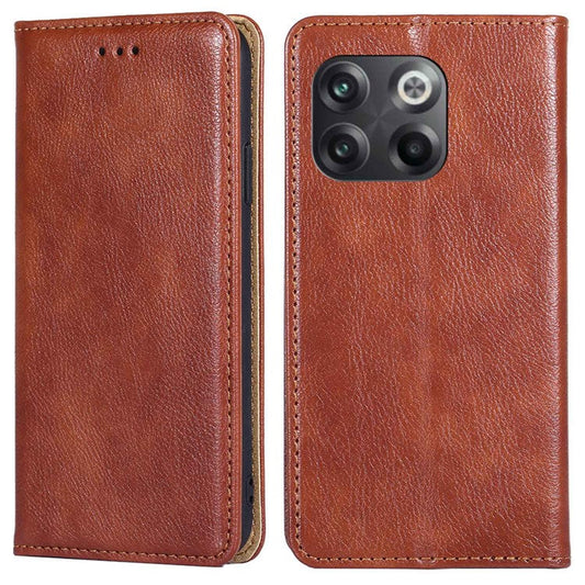 For OnePlus 10T 5G / Ace Pro 5G PU Leather Flip Folio Case Stand Magnetic Absorption Shockproof Wallet Cover - Brown
