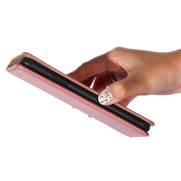 For OnePlus 10T 5G / Ace Pro 5G PU Leather Flip Folio Case Stand Magnetic Absorption Shockproof Wallet Cover - Rose Gold
