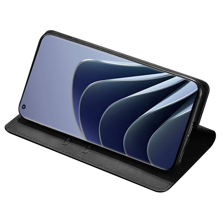 For OnePlus 10T 5G / Ace Pro 5G Skin-touch PU Leather Cover Stand Hidden Magnetic Adsorption Flip Card Slots Phone Case - Black