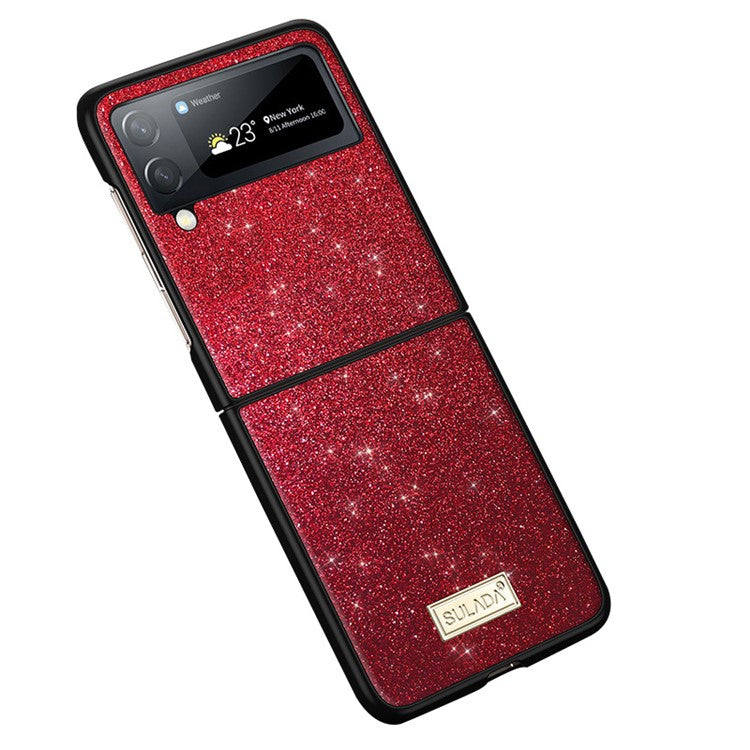 SULADA For Samsung Galaxy Z Flip4 5G Celebrities-Series Glitter Sequins Phone Cover Anti-scratch PU Leather Coated PC + TPU Hybrid Case - Red
