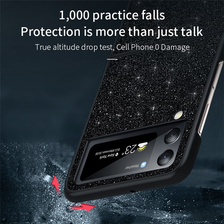 SULADA For Samsung Galaxy Z Flip4 5G Celebrities-Series Glitter Sequins Phone Cover Anti-scratch PU Leather Coated PC + TPU Hybrid Case - Red