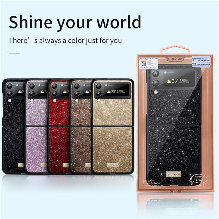 SULADA For Samsung Galaxy Z Flip4 5G Celebrities-Series Glitter Sequins Phone Cover Anti-scratch PU Leather Coated PC + TPU Hybrid Case - Red
