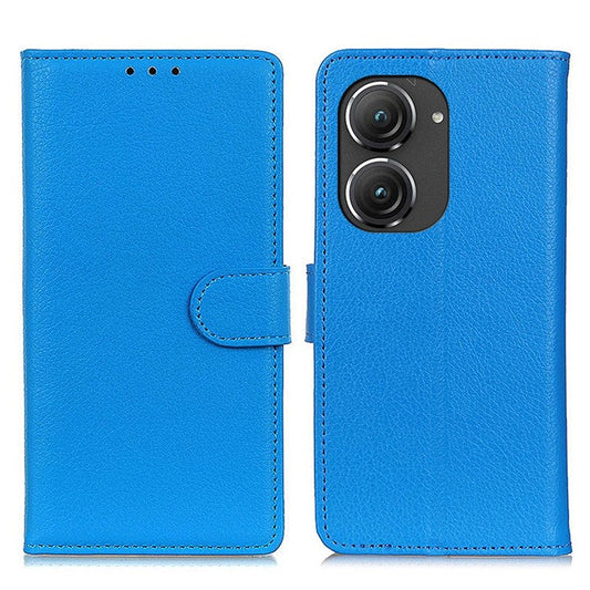 For Asus Zenfone 9 5G Magnetic Clasp Phone Case Litchi Texture PU Leather Wallet Stand Protective Cover - Blue