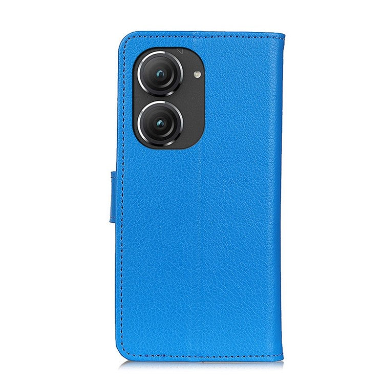 For Asus Zenfone 9 5G Magnetic Clasp Phone Case Litchi Texture PU Leather Wallet Stand Protective Cover - Blue