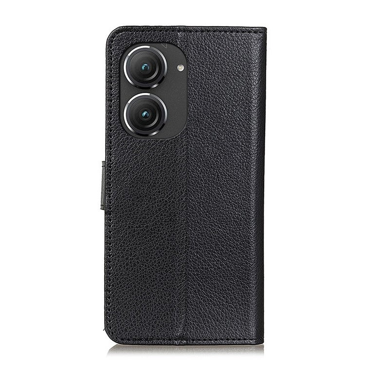 For Asus Zenfone 9 5G Magnetic Clasp Phone Case Litchi Texture PU Leather Wallet Stand Protective Cover - Black
