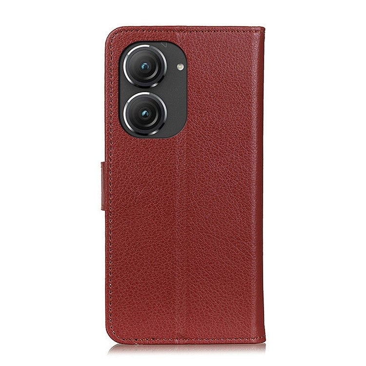 For Asus Zenfone 9 5G Magnetic Clasp Phone Case Litchi Texture PU Leather Wallet Stand Protective Cover - Brown