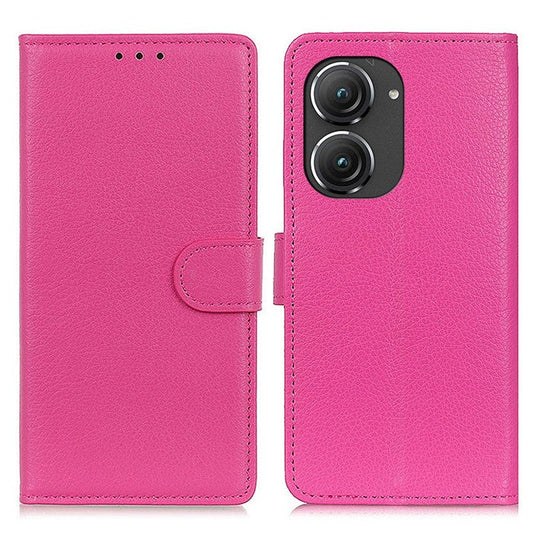 For Asus Zenfone 9 5G Magnetic Clasp Phone Case Litchi Texture PU Leather Wallet Stand Protective Cover - Rose