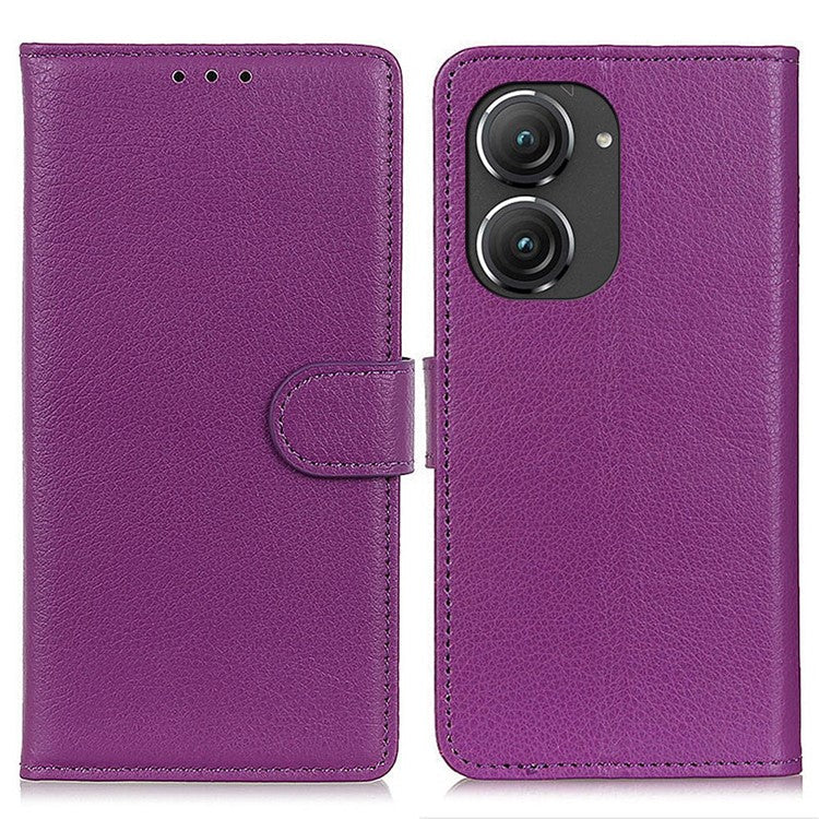 For Asus Zenfone 9 5G Magnetic Clasp Phone Case Litchi Texture PU Leather Wallet Stand Protective Cover - Purple