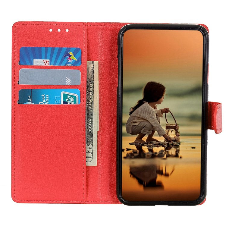 For Asus Zenfone 9 5G Magnetic Clasp Phone Case Litchi Texture PU Leather Wallet Stand Protective Cover - Red