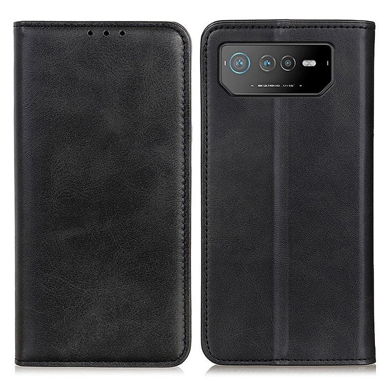 For Asus ROG Phone 6 5G Magnetic Auto-absorbed Stand Wallet Case Split Leather TPU Full Protection Phone Cover - Black