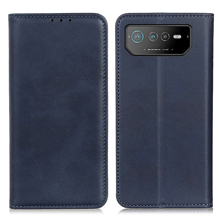 For Asus ROG Phone 6 5G Magnetic Auto-absorbed Stand Wallet Case Split Leather TPU Full Protection Phone Cover - Blue