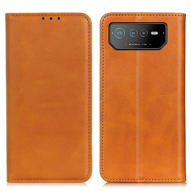 For Asus ROG Phone 6 5G Magnetic Auto-absorbed Stand Wallet Case Split Leather TPU Full Protection Phone Cover - Brown