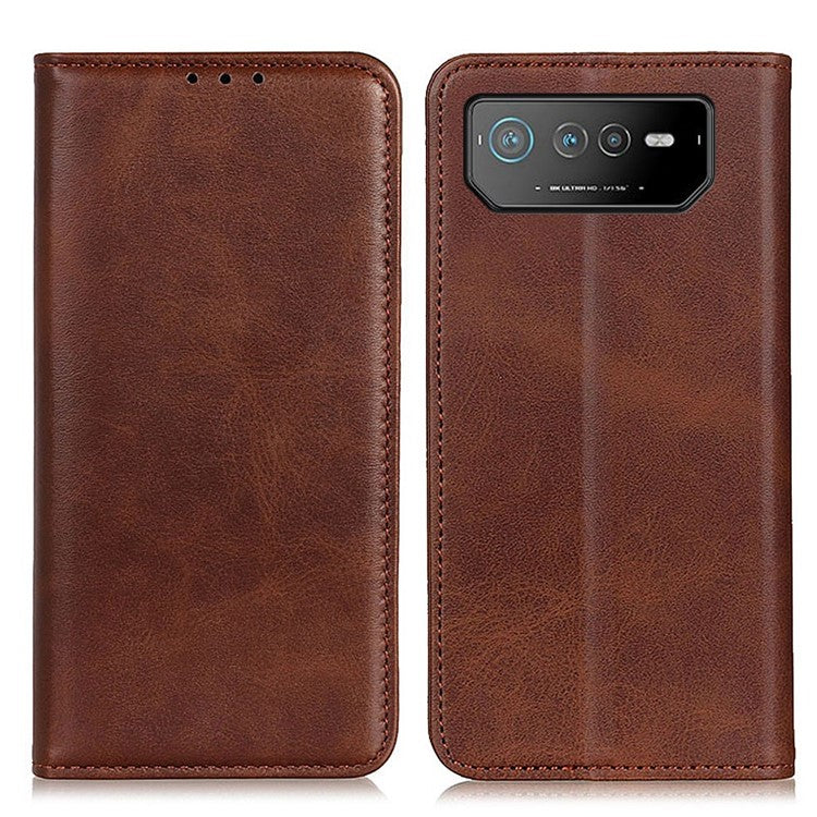 For Asus ROG Phone 6 5G Magnetic Auto-absorbed Stand Wallet Case Split Leather TPU Full Protection Phone Cover - Coffee