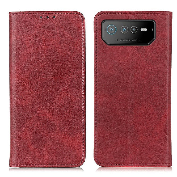 For Asus ROG Phone 6 5G Magnetic Auto-absorbed Stand Wallet Case Split Leather TPU Full Protection Phone Cover - Red