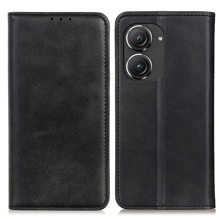 For Asus Zenfone 9 5G Magnetic Auto-absorbed Split Leather Phone Case Anti-drop Protection Stand Wallet Cover - Black