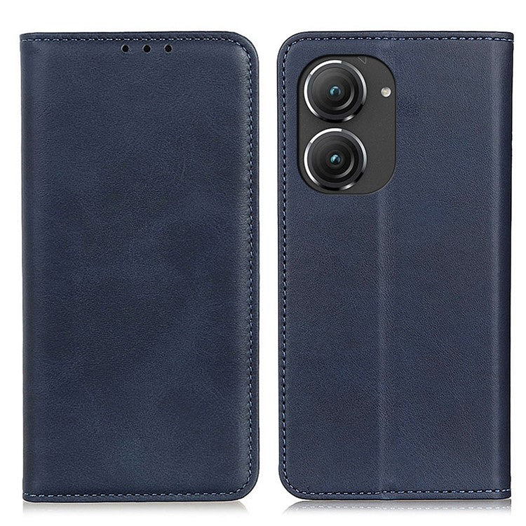 For Asus Zenfone 9 5G Magnetic Auto-absorbed Split Leather Phone Case Anti-drop Protection Stand Wallet Cover - Blue