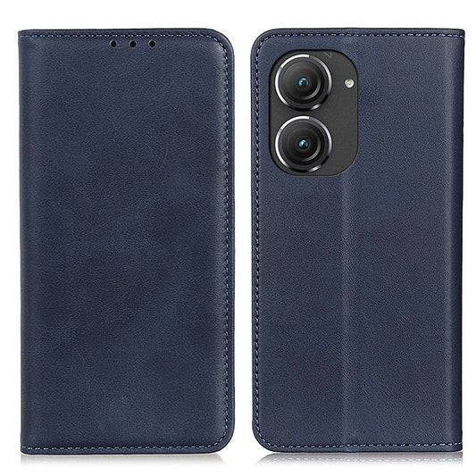 For Asus Zenfone 9 5G Magnetic Auto-absorbed Split Leather Phone Case Anti-drop Protection Stand Wallet Cover - Blue