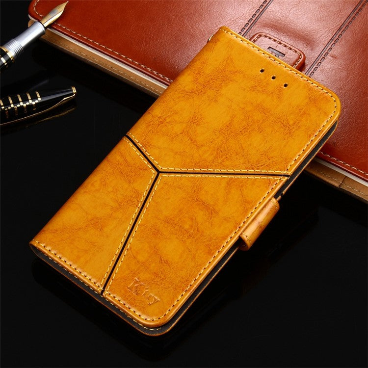 For OnePlus 10T 5G / Ace Pro 5G Shockproof Phone Case Splicing Geometric Pattern PU Leather Stand Wallet Folio Flip Cover - Yellow