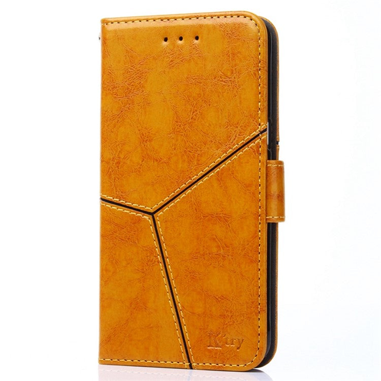 For OnePlus 10T 5G / Ace Pro 5G Shockproof Phone Case Splicing Geometric Pattern PU Leather Stand Wallet Folio Flip Cover - Yellow
