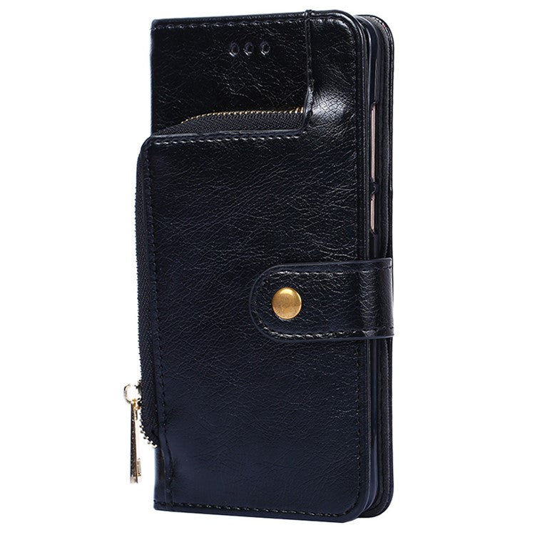 For OnePlus 10T 5G / Ace Pro 5G Shockproof Zipper Pocket PU Leather Folio Flip Case Anti-drop Phone Wallet Cover Stand with Strap - Black