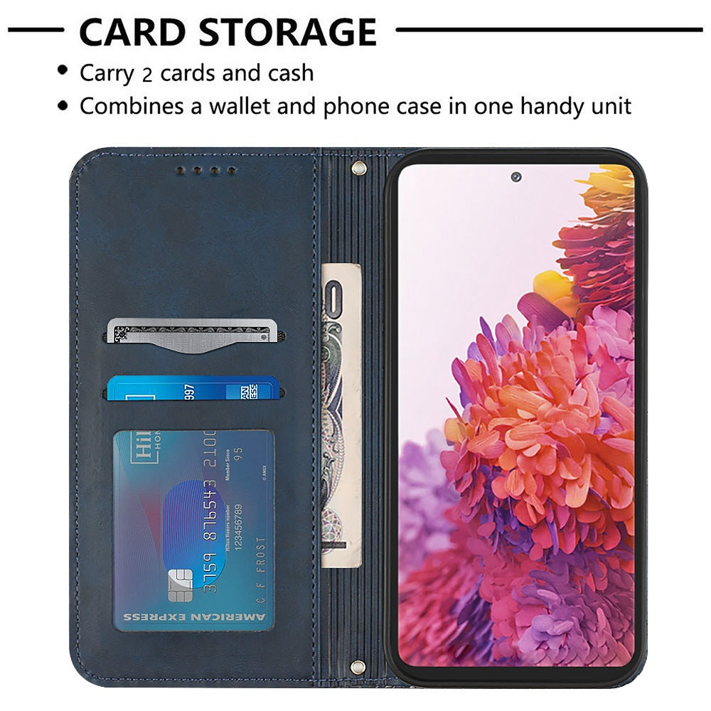 YB Imprinting Series-5 For Samsung Galaxy S20 FE / S20 FE 5G / S20 FE (2022) / S20 Lite Soccer Pattern Imprinted Leather Case Stand Wallet Phone Cover - Sapphire