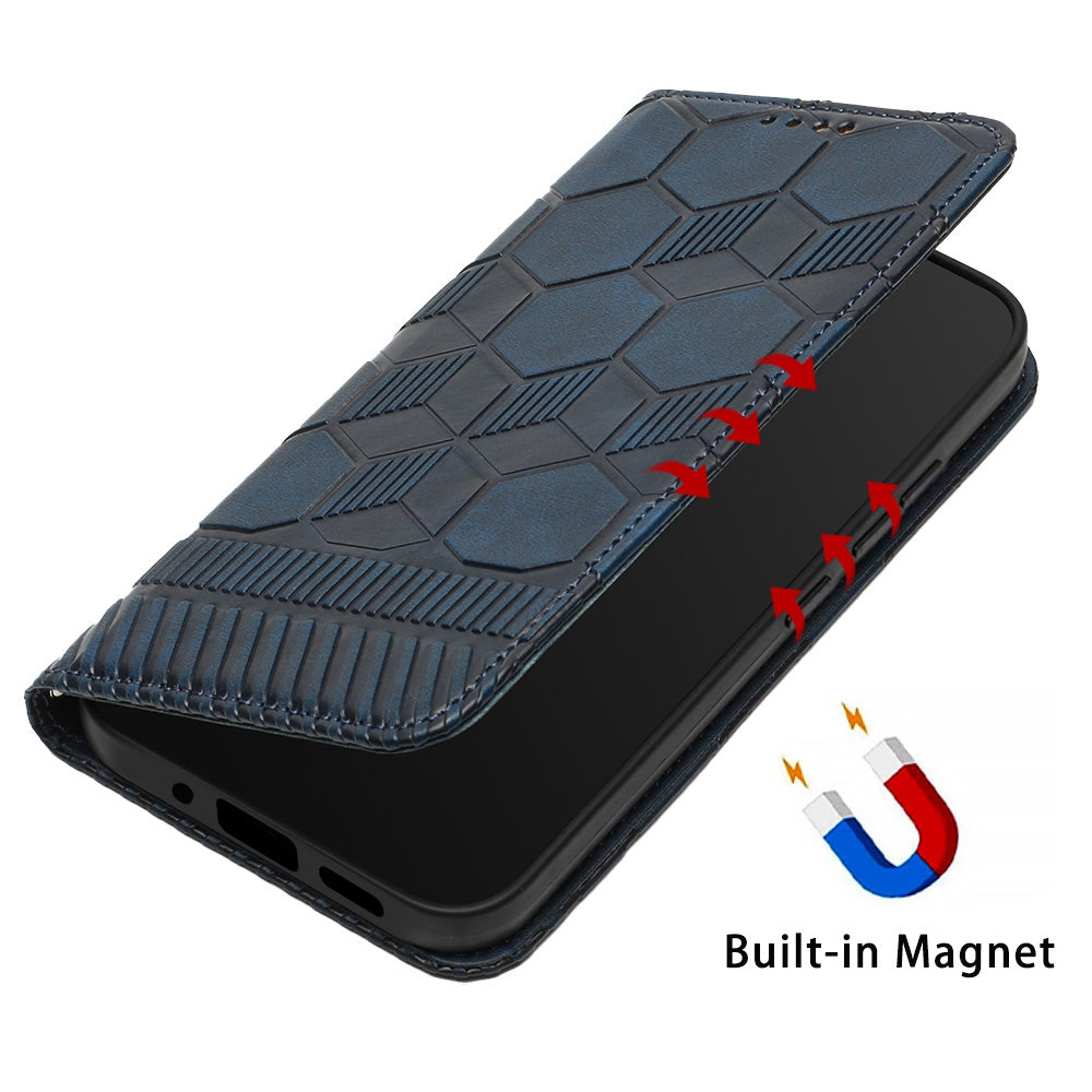 YB Imprinting Series-5 For Samsung Galaxy S20 FE / S20 FE 5G / S20 FE (2022) / S20 Lite Soccer Pattern Imprinted Leather Case Stand Wallet Phone Cover - Sapphire