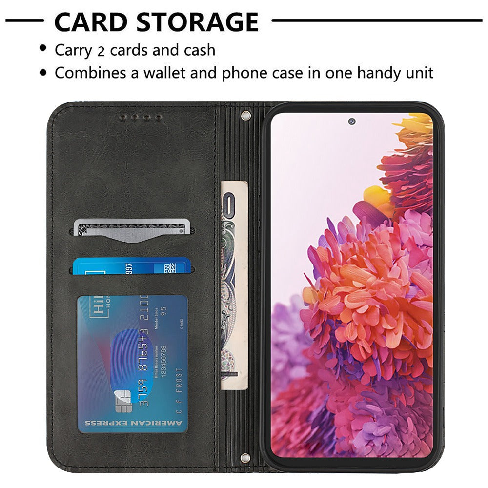 YB Imprinting Series-5 For Samsung Galaxy S20 FE / S20 FE 5G / S20 FE (2022) / S20 Lite Soccer Pattern Imprinted Leather Case Stand Wallet Phone Cover - Black