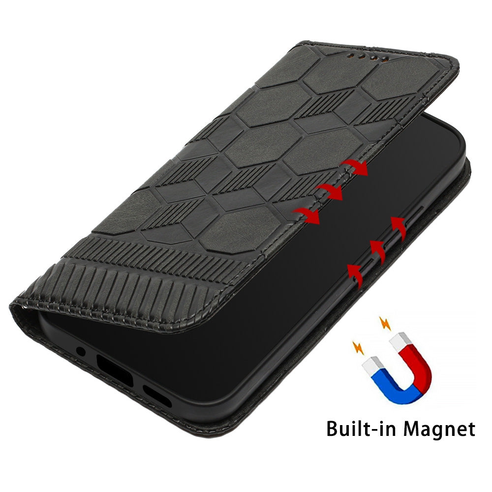 YB Imprinting Series-5 For Samsung Galaxy S20 FE / S20 FE 5G / S20 FE (2022) / S20 Lite Soccer Pattern Imprinted Leather Case Stand Wallet Phone Cover - Black