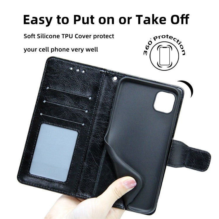 For Realme C30 4G / Narzo 50i Prime 4G Textured Leather Stand Function Phone Cover Flip Folio Phone Wallet Case - Black