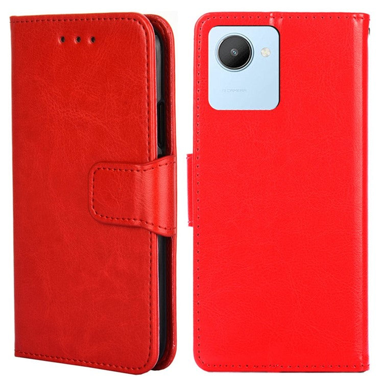For Realme C30 4G / Narzo 50i Prime 4G Textured Leather Stand Function Phone Cover Flip Folio Phone Wallet Case - Red