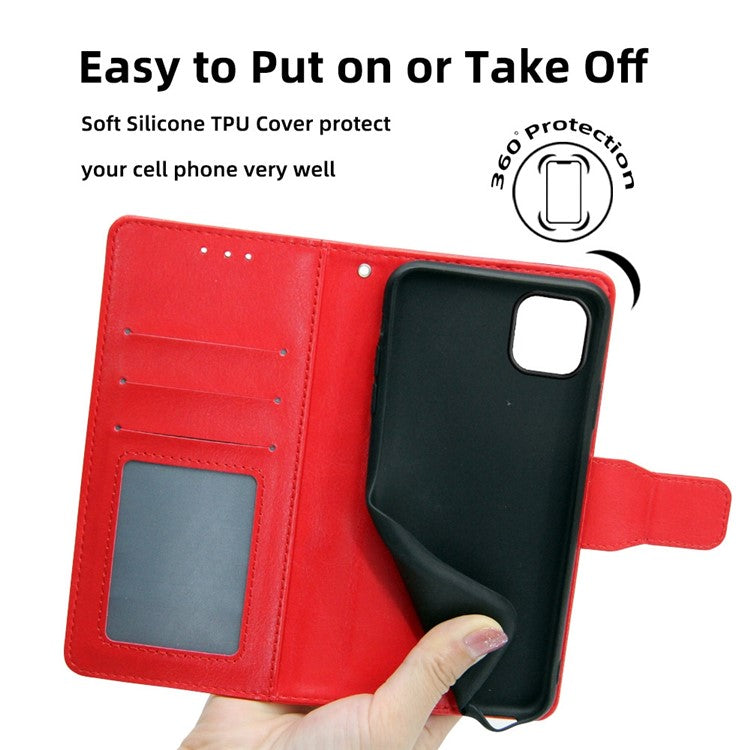 For Realme C30 4G / Narzo 50i Prime 4G Textured Leather Stand Function Phone Cover Flip Folio Phone Wallet Case - Red