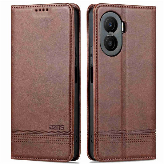 AZNS For Honor X40i 5G Anti-scratch PU Leather Viewing Stand Flip Cover Wallet Magnetic Auto Closing Phone Case - Coffee