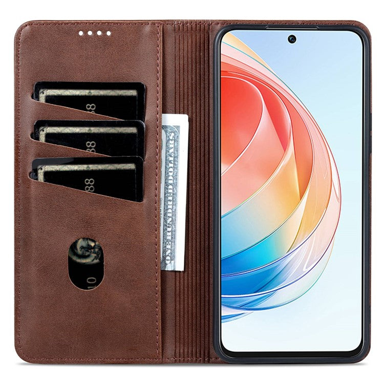 AZNS For Honor X40i 5G Anti-scratch PU Leather Viewing Stand Flip Cover Wallet Magnetic Auto Closing Phone Case - Coffee
